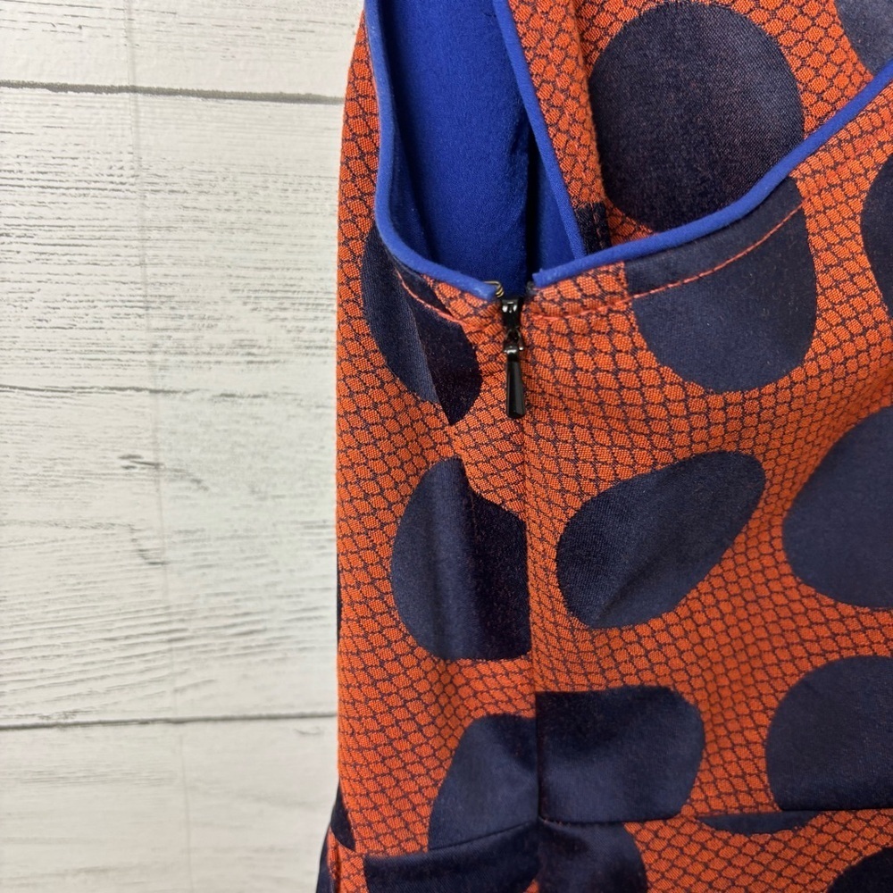 Anthropologie Maeve Rokin Rust Orange Royal Blue Cross Back Dress 10 - Lined - Picture 10 of 16